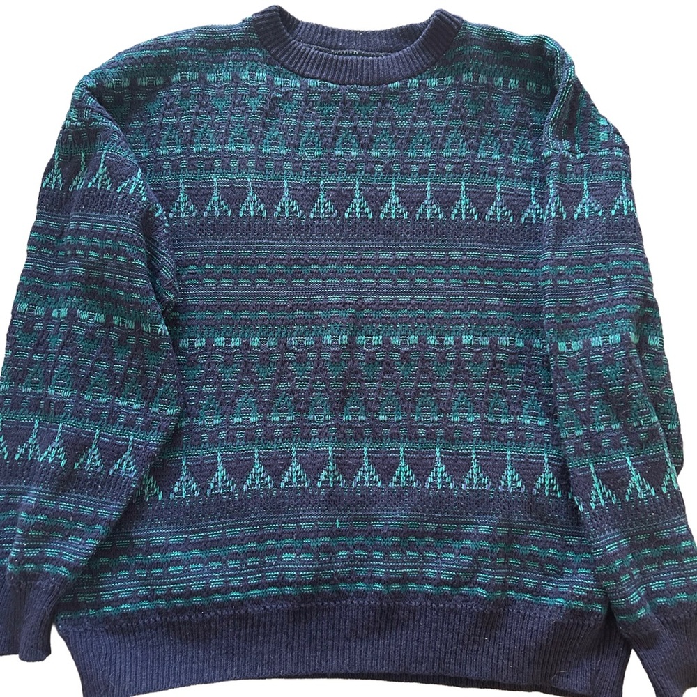 Men's Vintage‎ Blue and Green Patterned Sweater